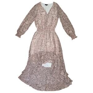 NWT 1.State Asymmetrical Hi-Lo Snake Print Pink & Gray Midi Dress XS
